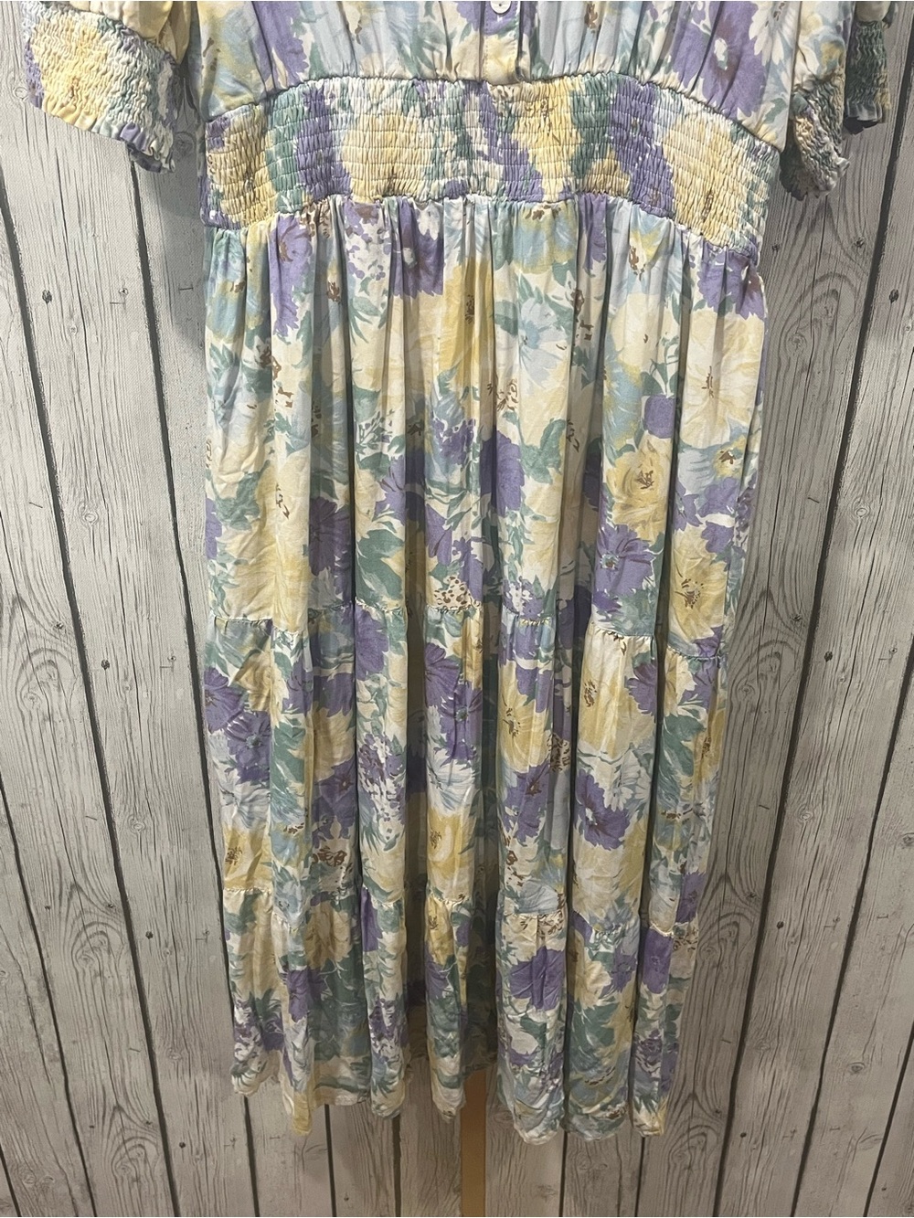 Baltic Born Floral Maxi Dress Large Pansy Print V-Neck Smocked Waist - Picture 6 of 9